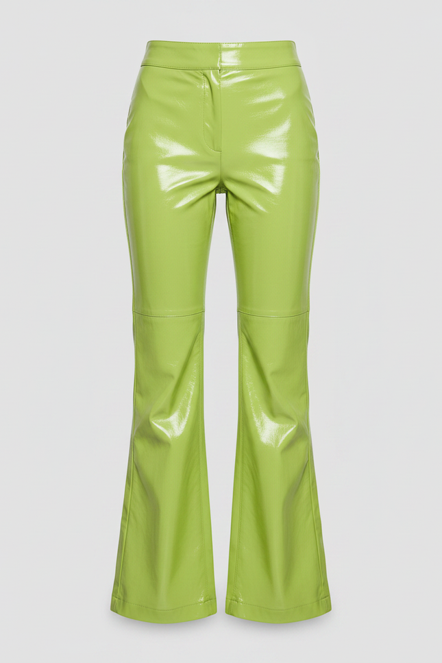 Pantalon Patte D'Éléphant Vert Brillant PVC Taille Haute Évasé - Simili cuir - vue 3