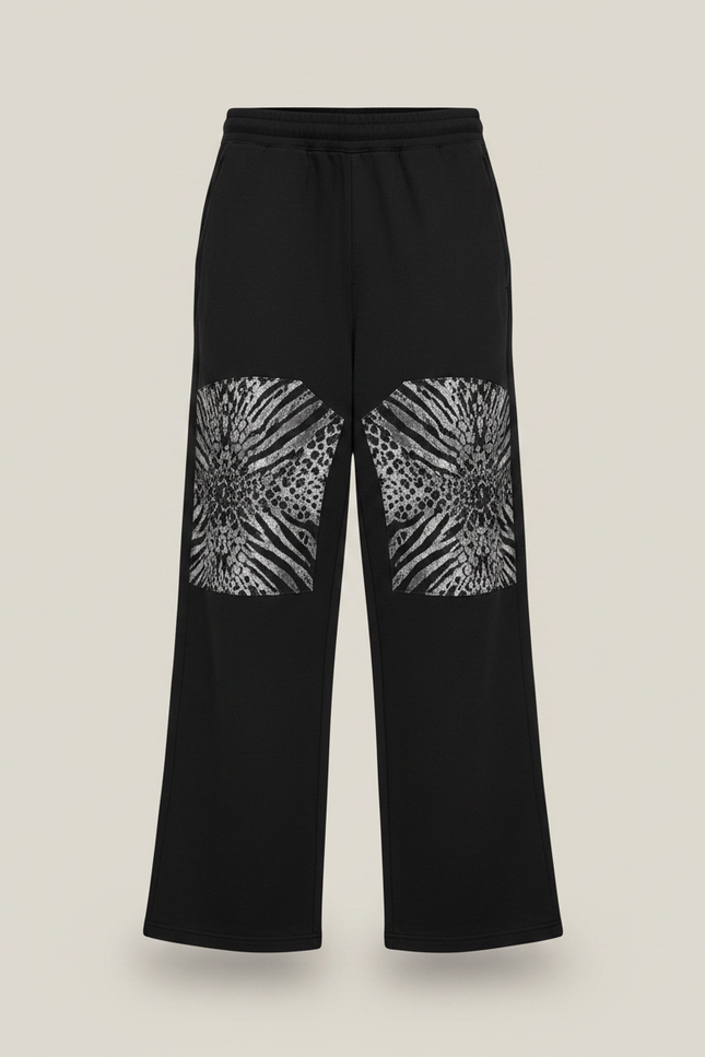 Pantalon Patte D'Éléphant Noir Imprimé Animal Ample Coton - Molleton - vue 3