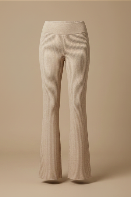 Pantalon Patte D'Éléphant Beige Côtelé Tricoté Confortable Évasé - Maille - vue 3