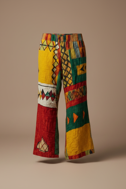 Pantalon Patte D'Éléphant Ethnique Imprimé Coloré Ample Lin - Multicolore - vue 3
