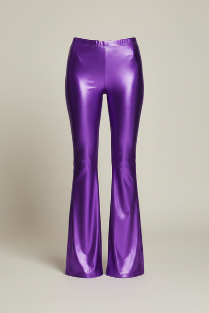Pantalon Patte D'Éléphant Violet Métallique Brillant Évasé Femme - Polyester - vue 3