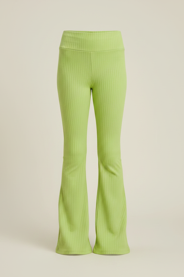 Pantalon Patte D'Éléphant Vert Côtelé Taille Haute Fille - Maille - vue 3