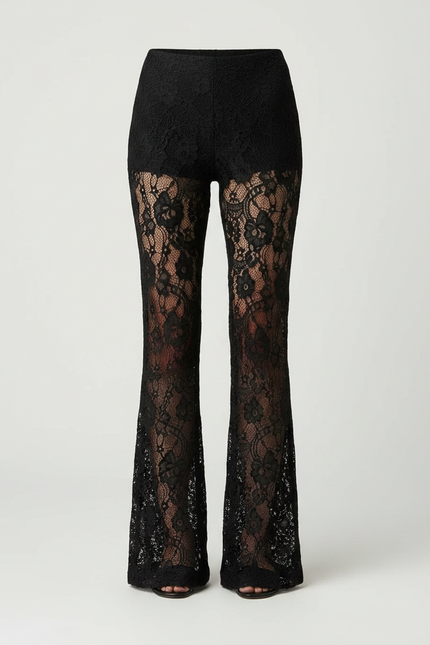 Pantalon Patte D'Éléphant Noir Dentelle Transparente Évasé - Maille - vue 3
