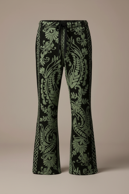 Pantalon Patte D'Éléphant Paisley Vert Noir Flared Homme - Multicolore Maille - vue 3