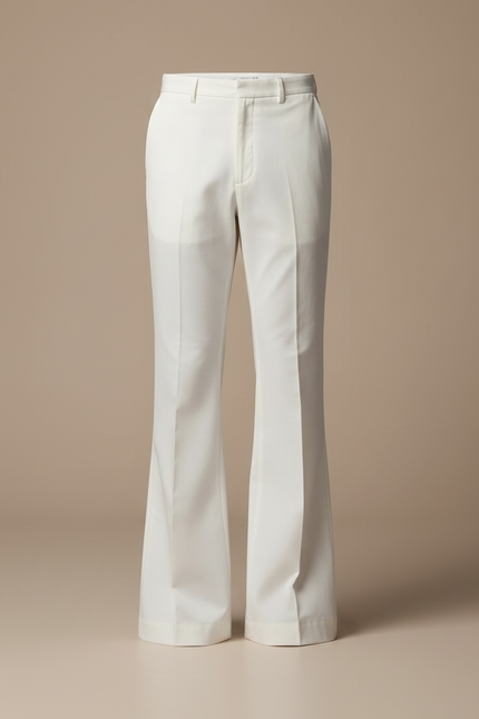 Pantalon Patte D'Éléphant Blanc Évasé Coupe Droite Élégant - Gabardine - vue 3