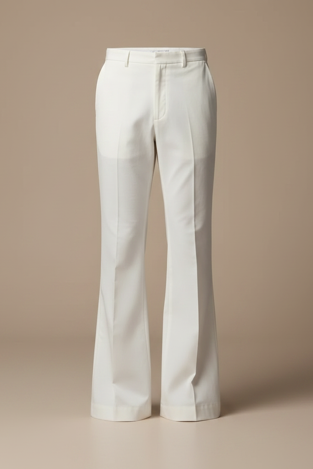 Pantalon Patte D'Éléphant Blanc Évasé Coupe Droite Élégant - Gabardine - vue 3