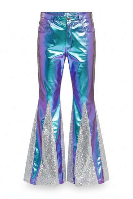 Pantalon Patte D'Éléphant Holographique Paillettes Argentées Enfant - Multicolore Simili cuir - vue 3