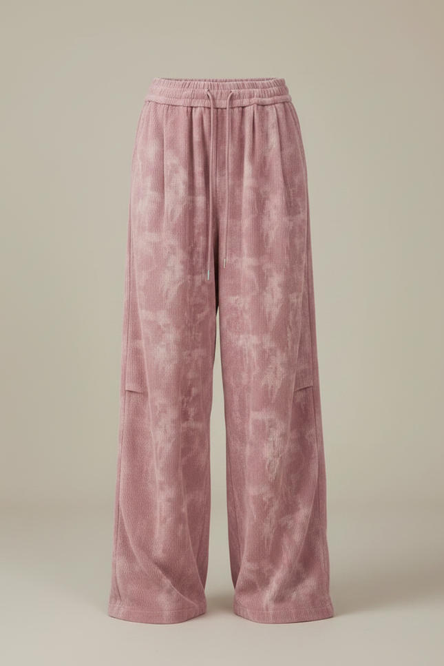Pantalon Patte D'Éléphant Velours Côtelé Tie-Dye Rose Ample - Cordé - vue 3