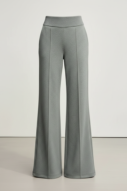 Pantalon Patte D'Éléphant Gris Taille Haute Droit Élégant - Maille - vue 3