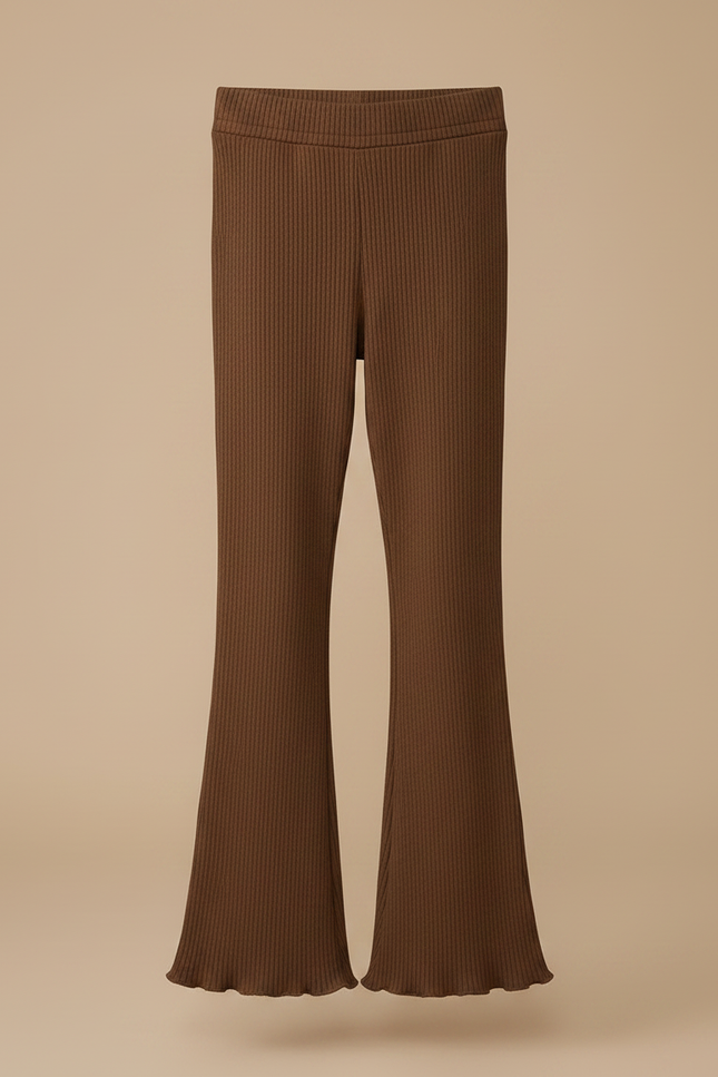 Pantalon Patte D'Éléphant Marron Côtelé Évasé Confortable Fille - Maille - vue 3