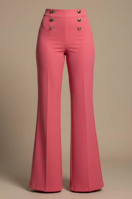 Pantalon Patte D'Éléphant Rose Taille Haute Évasé Élégant - Polyester - vue 3