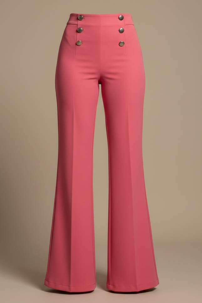 Pantalon Patte D'Éléphant Rose Taille Haute Évasé Élégant - Polyester - vue 3
