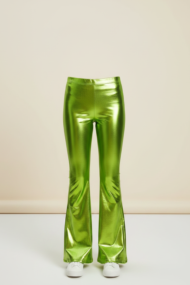 Pantalon Patte D'Éléphant Vert Métallique Brillant Évasé - Polyester - vue 3