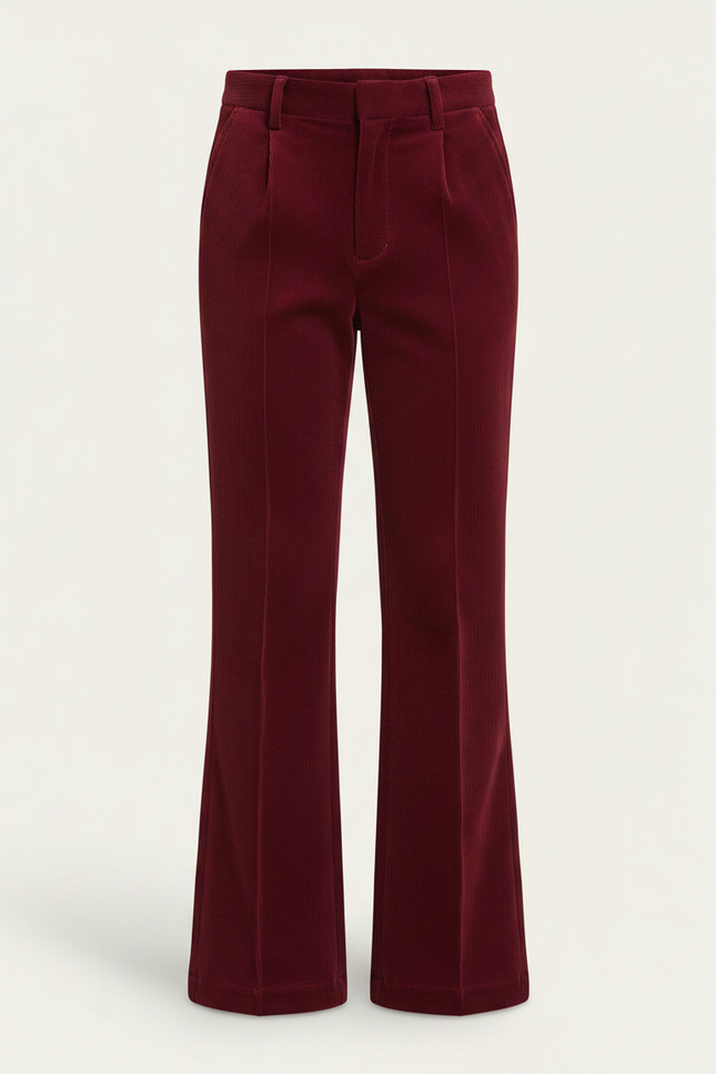 Pantalon Patte D'Éléphant Velours Rouge Bordeaux Évasé Élégant - vue 3