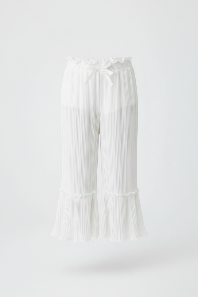 Pantalon Patte D'Éléphant Blanc Plissé Fluide Enfant - Polyester - vue 3
