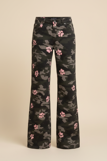 Pantalon Patte D'Éléphant Camouflage Rose Évasé Imprimé Pattes - Toile - vue 3