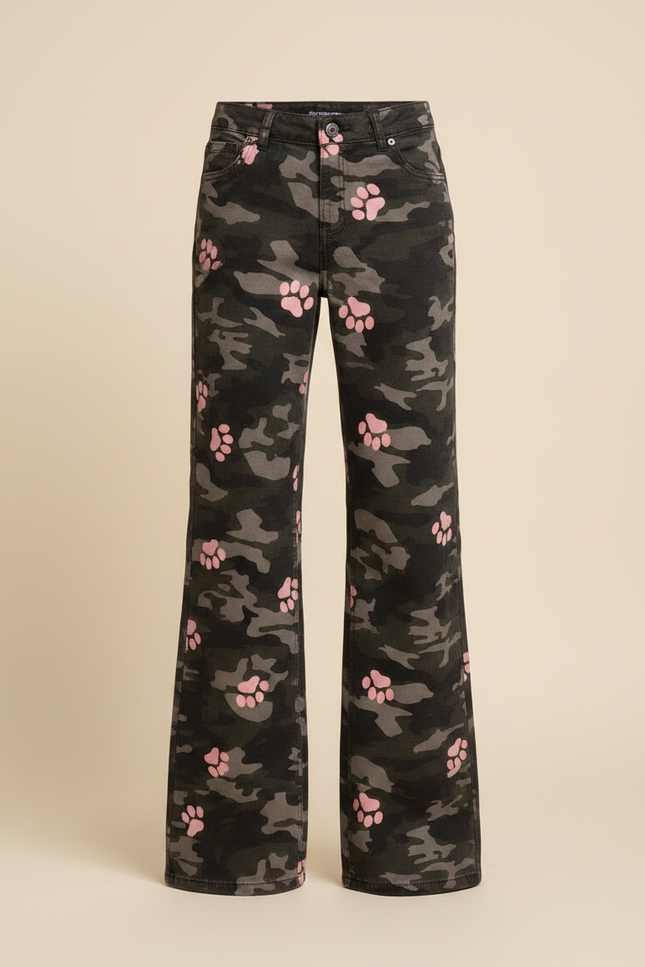 Pantalon Patte D'Éléphant Camouflage Rose Évasé Imprimé Pattes - Toile - vue 3