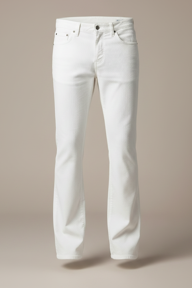 Pantalon Patte D'Éléphant Blanc Côtelé Décontracté Homme Évasé - Cordé - vue 3