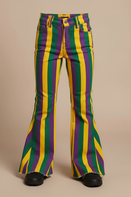 Pantalon Patte D'Éléphant Rayé Multicolore Garçon Évasé Décontracté - Jean - vue 3