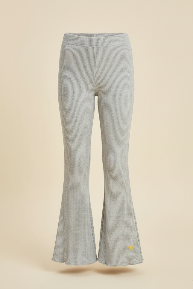 Pantalon Patte D'Éléphant Côtelé Gris Enfant Évasé Confortable - Maille - vue 3