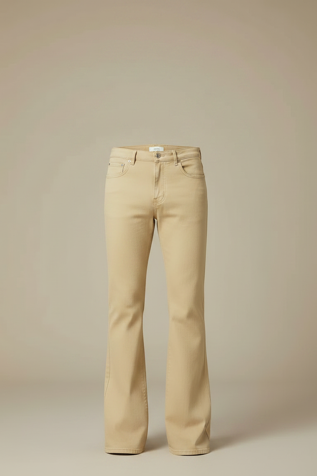Pantalon Patte D'Éléphant Beige Uni Évasé Décontracté Homme - Jean - vue 3