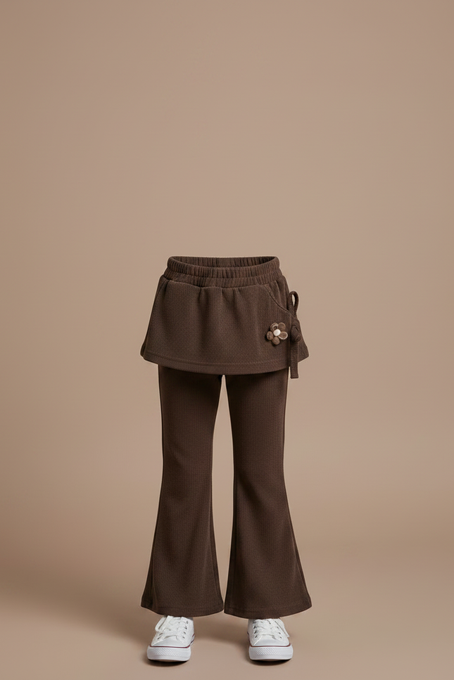 Pantalon Patte D'Éléphant Marron Côtelé Évasé Fille Confortable - Cordé - vue 3