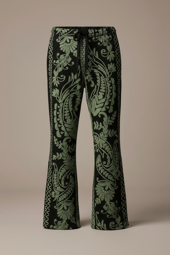 Pantalon Patte D'Éléphant Paisley Vert Noir Flared Homme - Multicolore Maille - vue 3