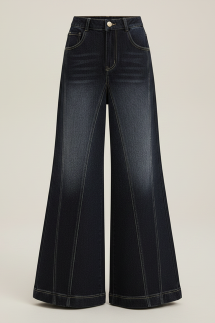Pantalon Patte D'Éléphant Denim Fille Ample Décontracté - Marine Jean - vue 3