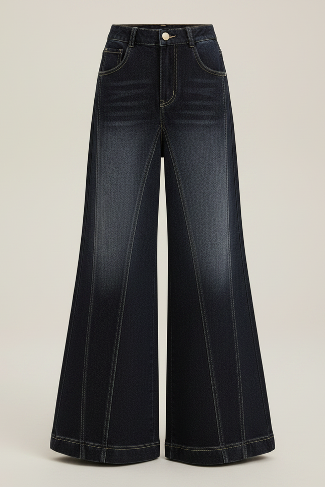 Pantalon Patte D'Éléphant Denim Fille Ample Décontracté - Marine Jean - vue 3