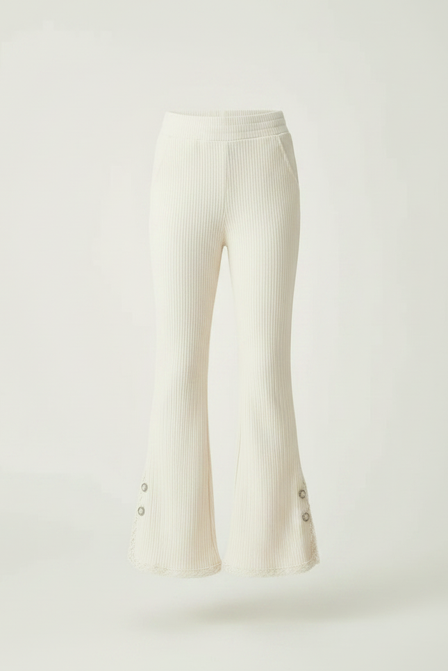 Pantalon Patte D'Éléphant Côtelé Écru Évasé Dentelle Enfant - Beige Maille - vue 3