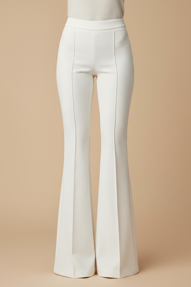 Pantalon Patte D'Éléphant Blanc Taille Haute Évasé Élégant Femme - Polyester - vue 3