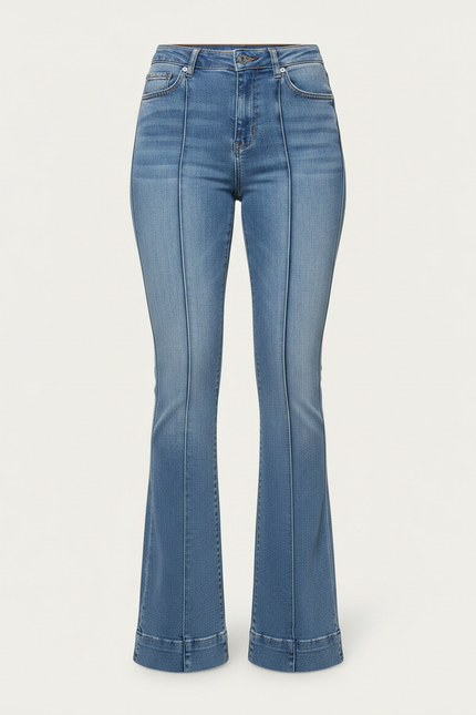 Pantalon Patte D'Éléphant Bleu Jean Taille Haute Évasé - vue 3