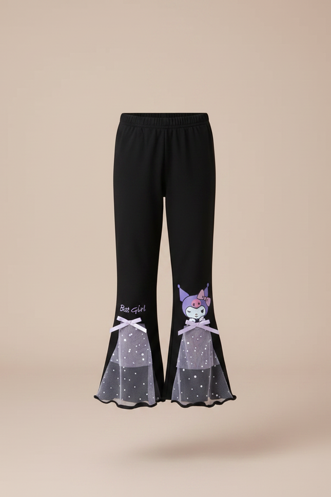 Pantalon Patte D'Éléphant Noir Imprimé Kuromi Tulle Fille - Molleton - vue 3