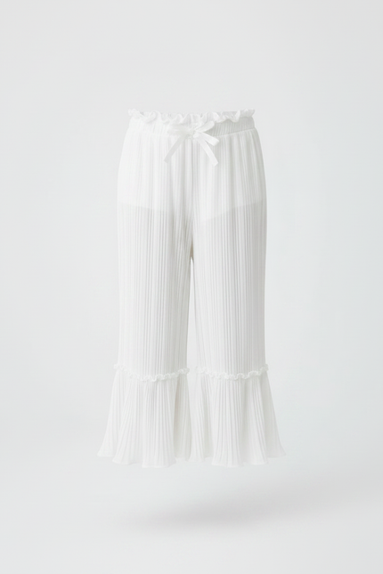 Pantalon Patte D'Éléphant Blanc Plissé Fluide Enfant - Polyester - vue 3