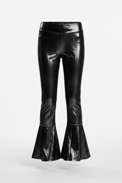 Pantalon Patte D'Éléphant Noir Brillant Métallique Évasé Enfant - Simili cuir - vue 3