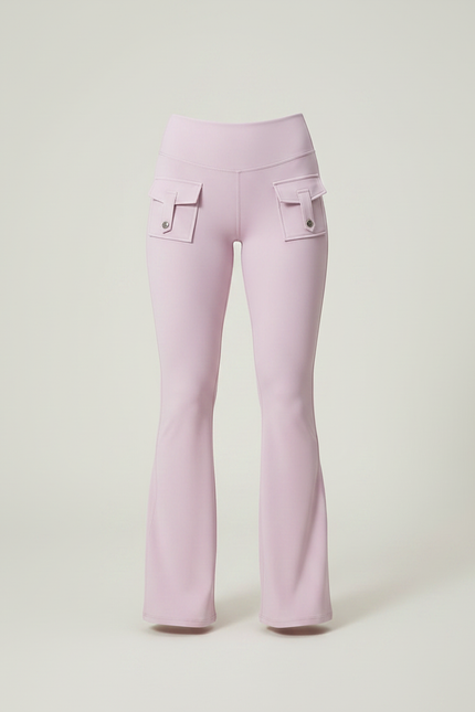 Pantalon Patte D'Éléphant Lilas Taille Haute Poches Cargo - Violet Maille - vue 3
