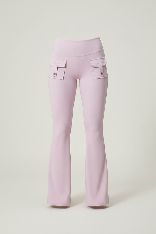 Pantalon Patte D'Éléphant Lilas Taille Haute Poches Cargo - Violet Maille - vue 3