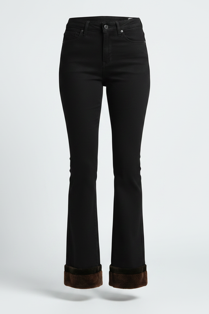 Pantalon Patte D'Éléphant Noir Évasé Fourrure Hiver Doublé - Jean - vue 3