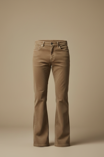 Pantalon Patte D'Éléphant Velours Côtelé Marron Évasé Homme - Camel Cordé - vue 3