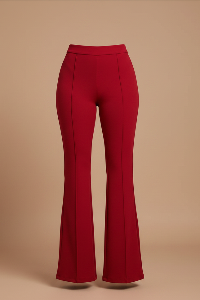 Pantalon Patte D'Éléphant Rouge Élégant Taille Haute Évasé - Polyester - vue 3