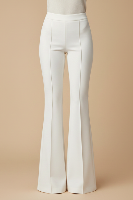 Pantalon Patte D'Éléphant Blanc Taille Haute Évasé Élégant Femme - Polyester - vue 3