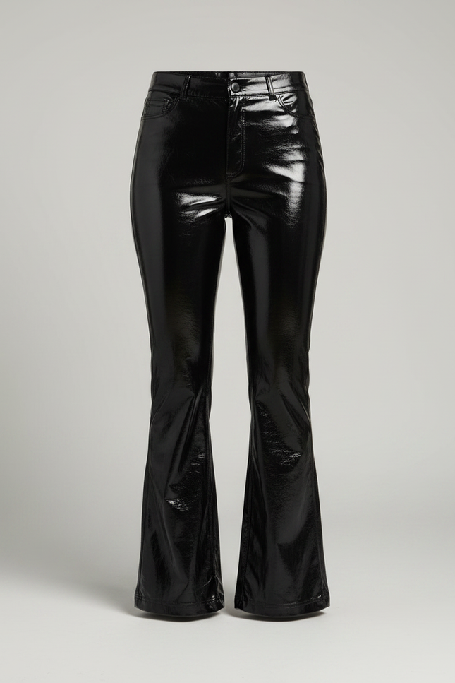 Pantalon Patte D'Éléphant Noir Brillant PVC Taille Haute - Simili cuir - vue 3