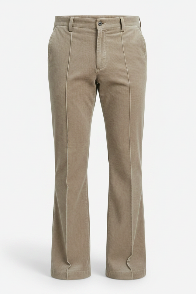Pantalon Patte D'Éléphant Velours Côtelé Beige Évasé Homme - Cordé - vue 3