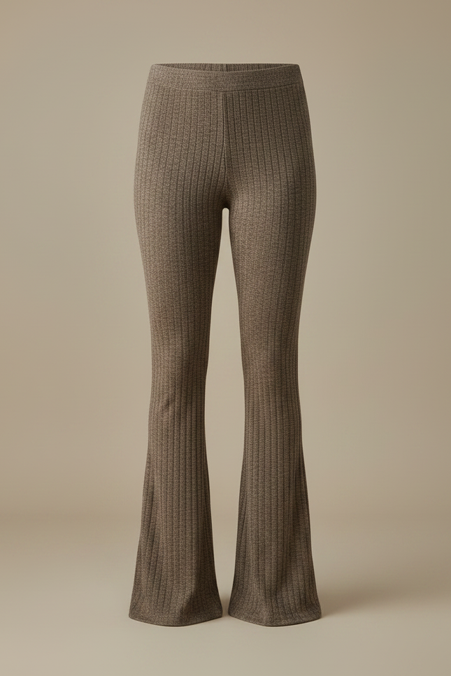 Pantalon Patte D'Éléphant Marron Côtelé Taille Haute Confortable - Maille - vue 3