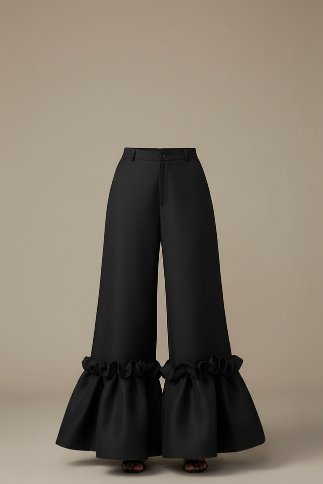 Pantalon Patte D'Éléphant Noir Volants Chic Évasé Élégant - Polyester - vue 3