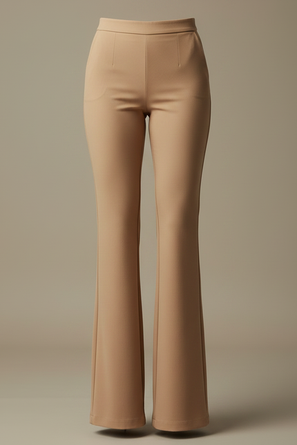 Pantalon Patte D'Éléphant Beige Taille Haute Évasé Élégant Femme - Gabardine - vue 3
