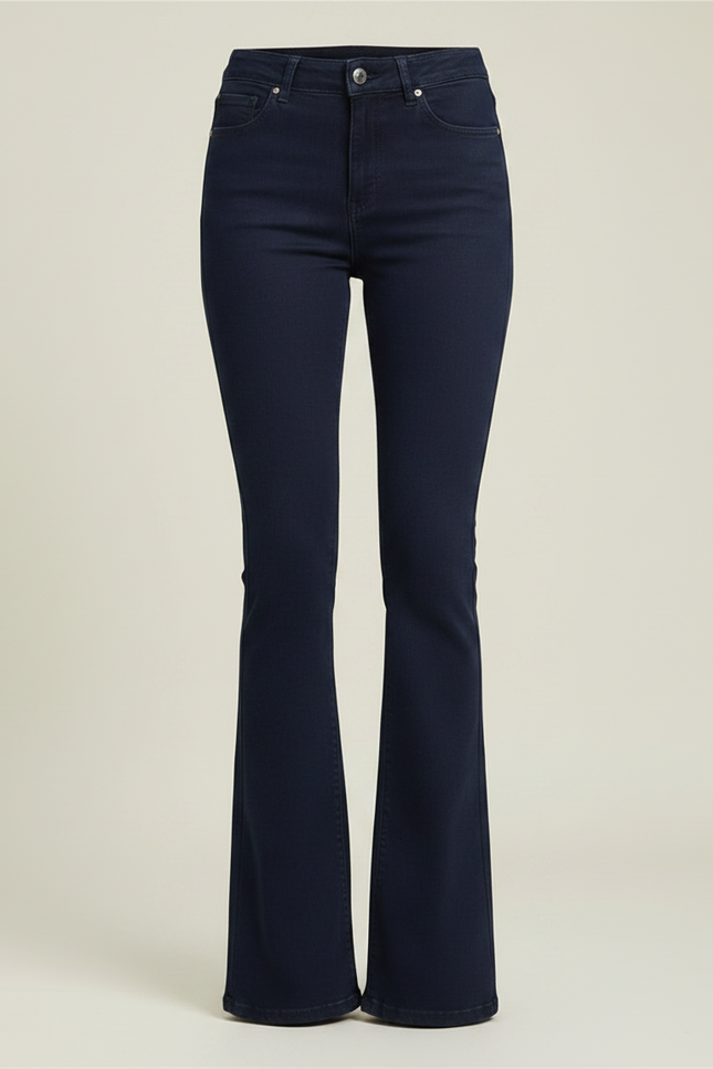 Pantalon Patte D'Éléphant Bleu Marine Taille Haute Stretch - Jean - vue 3