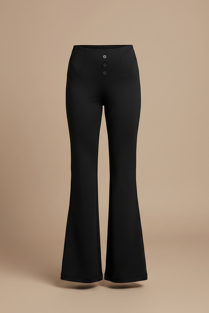 Pantalon Patte D'Éléphant Noir Taille Haute Boutons Évasé - Polyester - vue 3