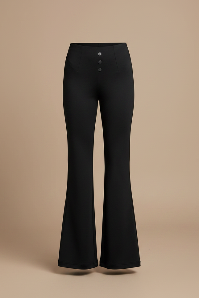 Pantalon Patte D'Éléphant Noir Taille Haute Boutons Évasé - Polyester - vue 3