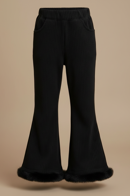 Pantalon Patte D'Éléphant Noir Côtelé Fourrure Chaud Fille - Cordé - vue 3
